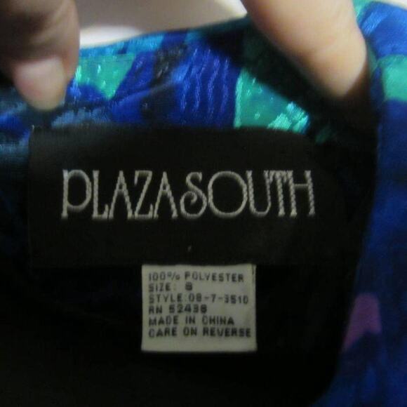 Vintage 80s Metallic Floral Party Dress Blue Green Plaza South Size 8 - Picture 7 of 8